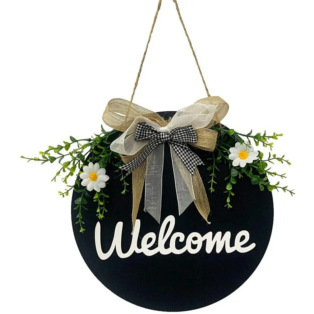 

Garden Welcome Sign Wood Flower Wreath Spring Wedding Hanging Front Door Sign Welcome Wall Sign Home Pendant Decoration