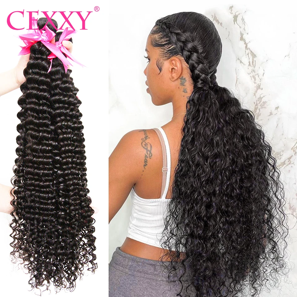 CEXXY 1 3 4 Bundles 30 32 40 Inch Loose Deep Wave Brazilian Hair Weave Bundles Curly Bundle Water Raw Virgin Human Hair Bundles
