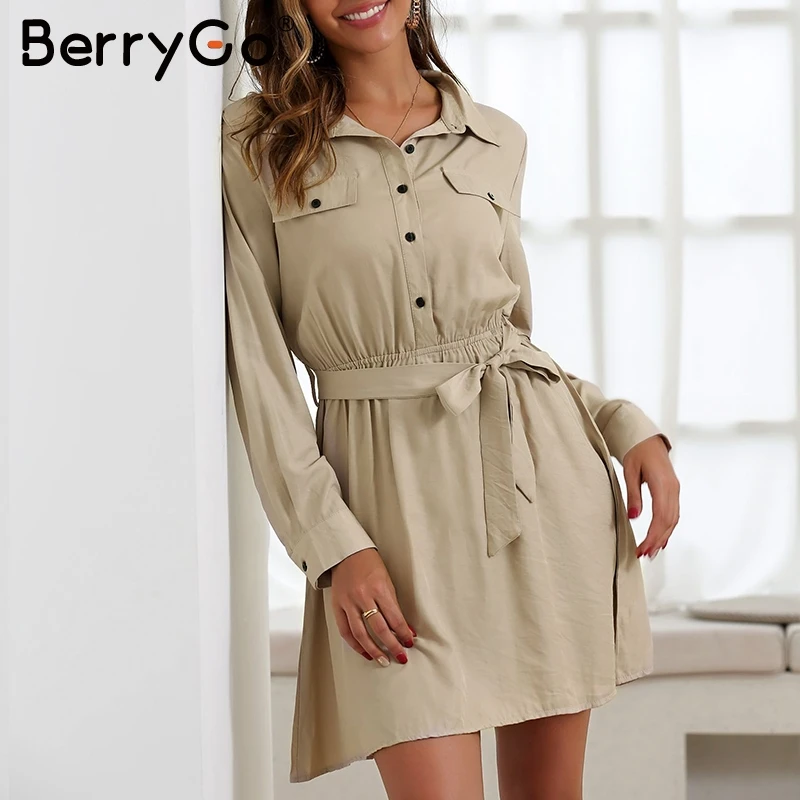 BerryGo элегантный высокий женский поясной ремень платье с длинным рукавом tactic