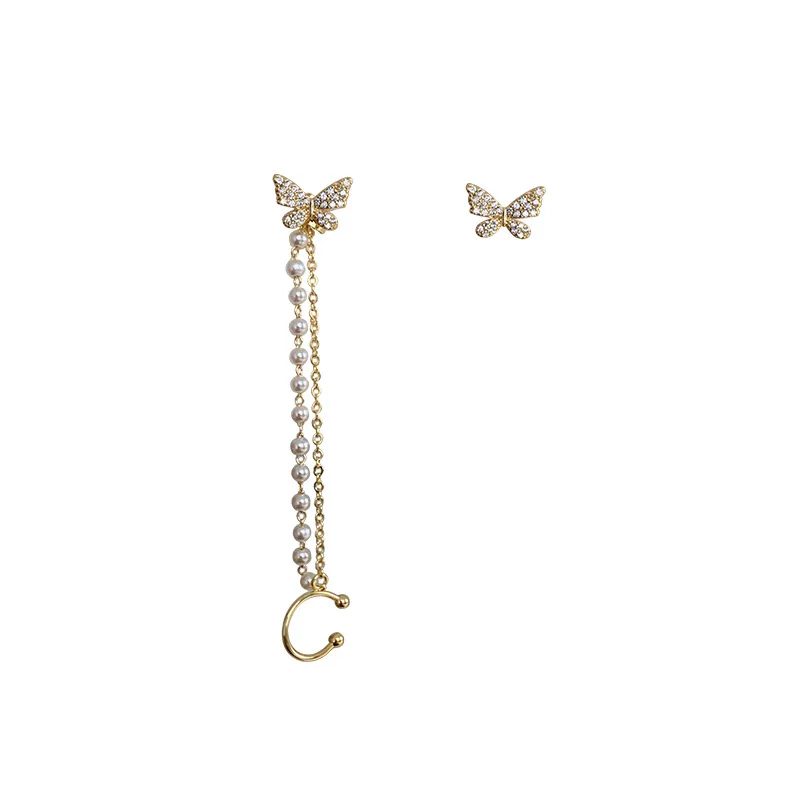 

New Korean Elegant Cute Rhinestone Butterfly Stud Earrings For Women Girls Fashion Metal Chain Boucle D'oreille Jewelry