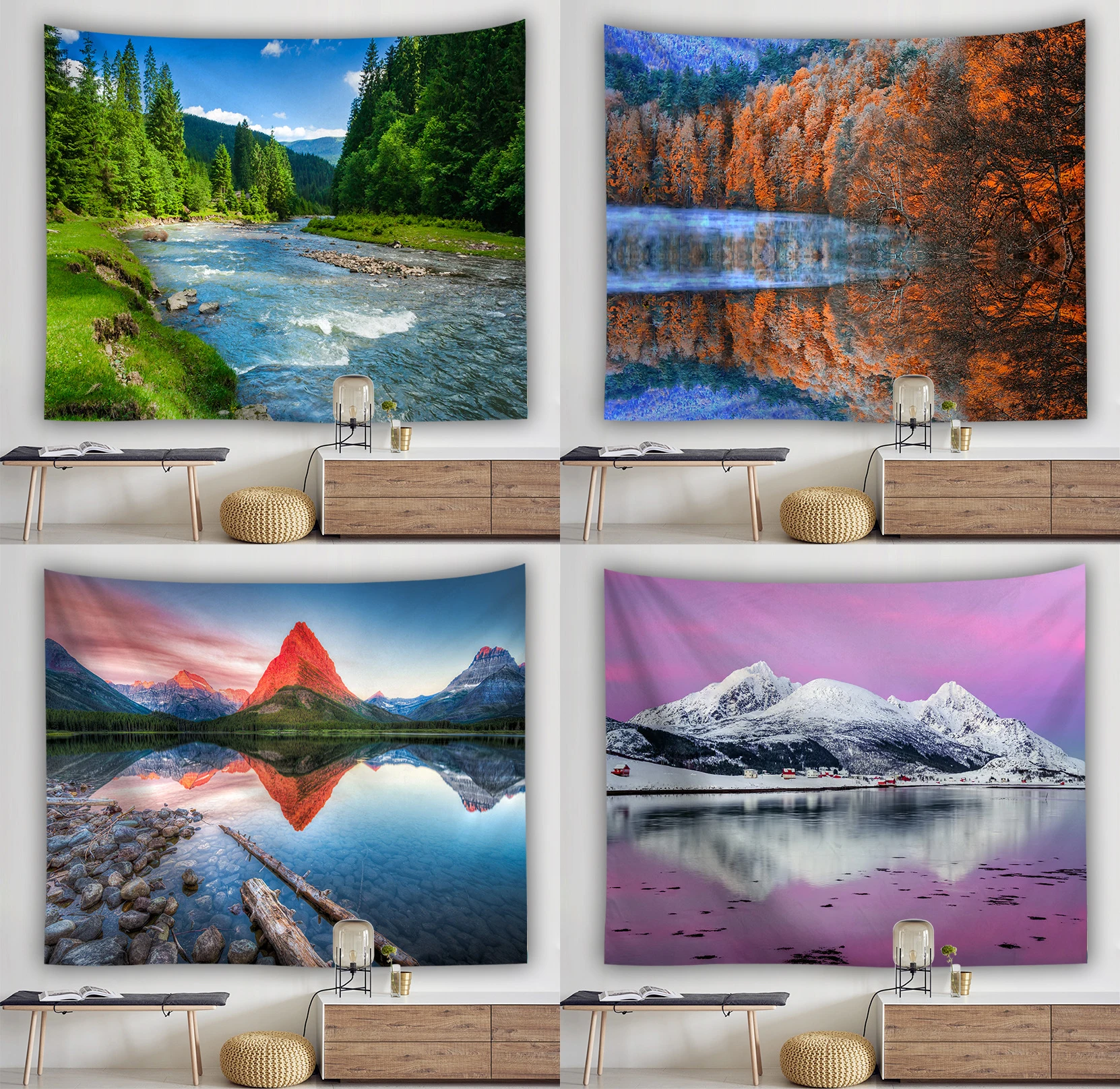 Гобелен с лесным потоком 3D пляжное полотенце водопад пейзаж красивая картина