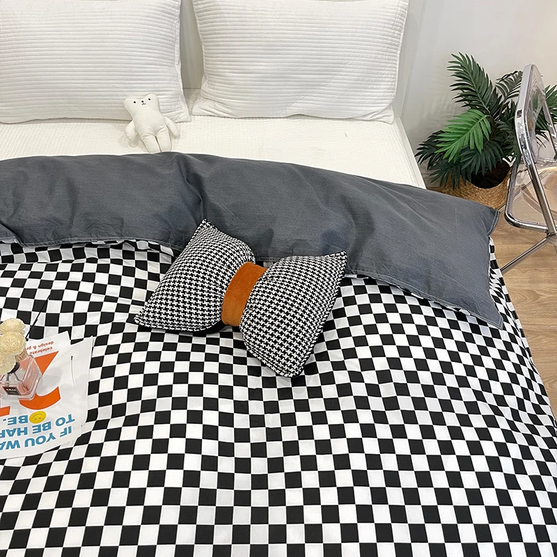 Покрывало клетчатое для односпальной/полуторноспальной/двуспальной/королевской/односпальной кровати/односпального одеяла современной моды комфортного дома белое черное.