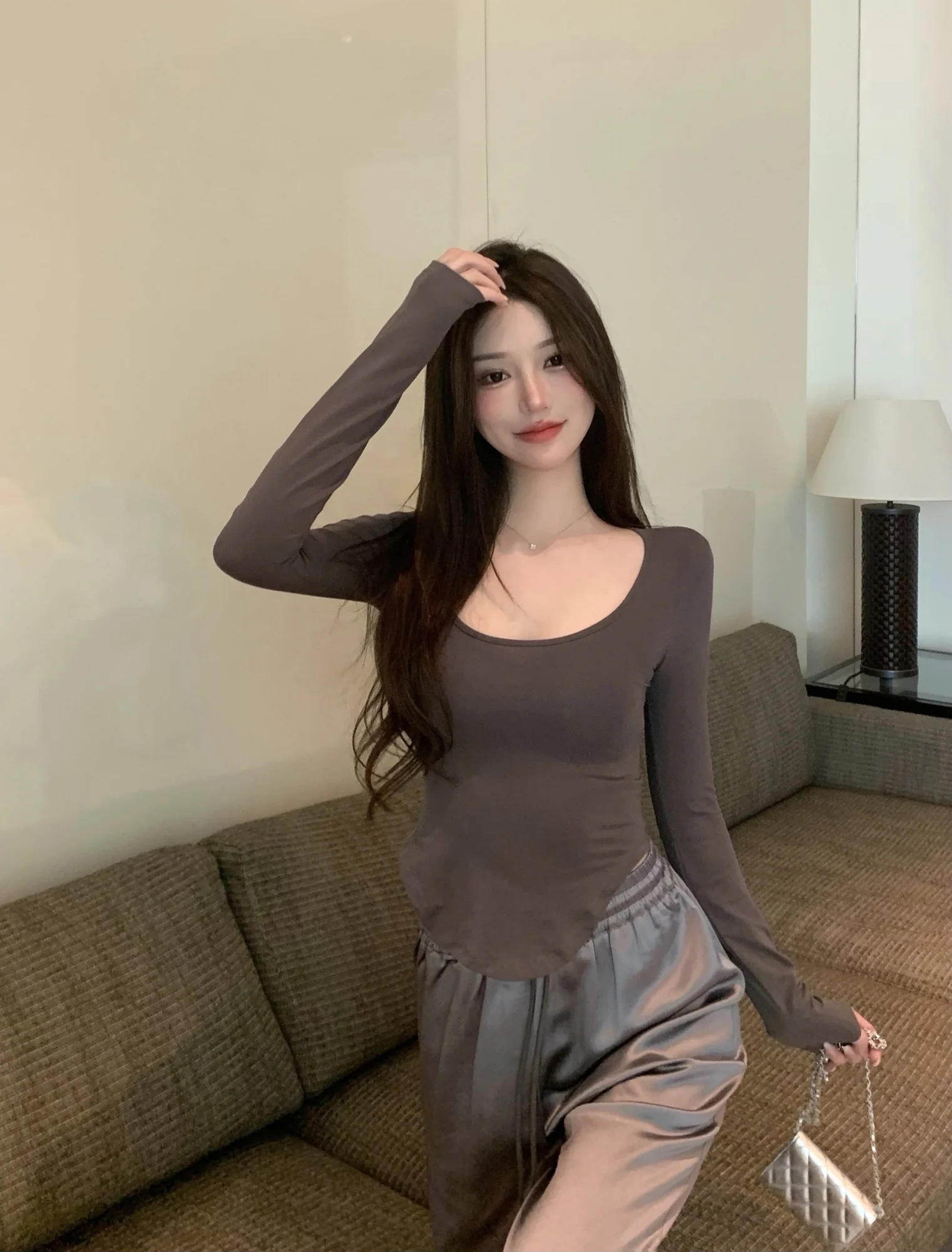 

Женская облегающая футболка с длинным рукавом, Осень-зима 2021