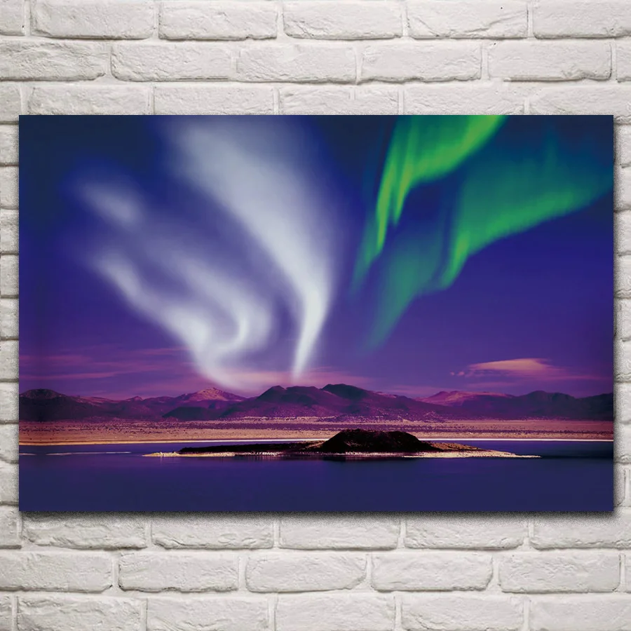 

Beautiful Aurora Borealis nightscape polar nature scenery fabric posters on the wall picture home living room decoration KM921