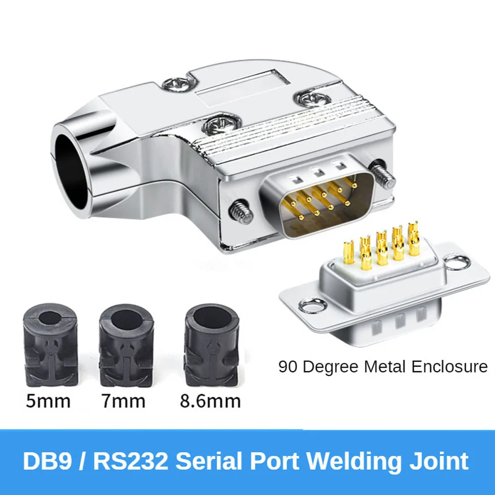 

DB9 Male Plug / Female Socket 90 Degrees Metal Shell Kit L Type RS232 9 Pin Serial Port Connector RS485 RS422 COM D-SUB9 Adapter