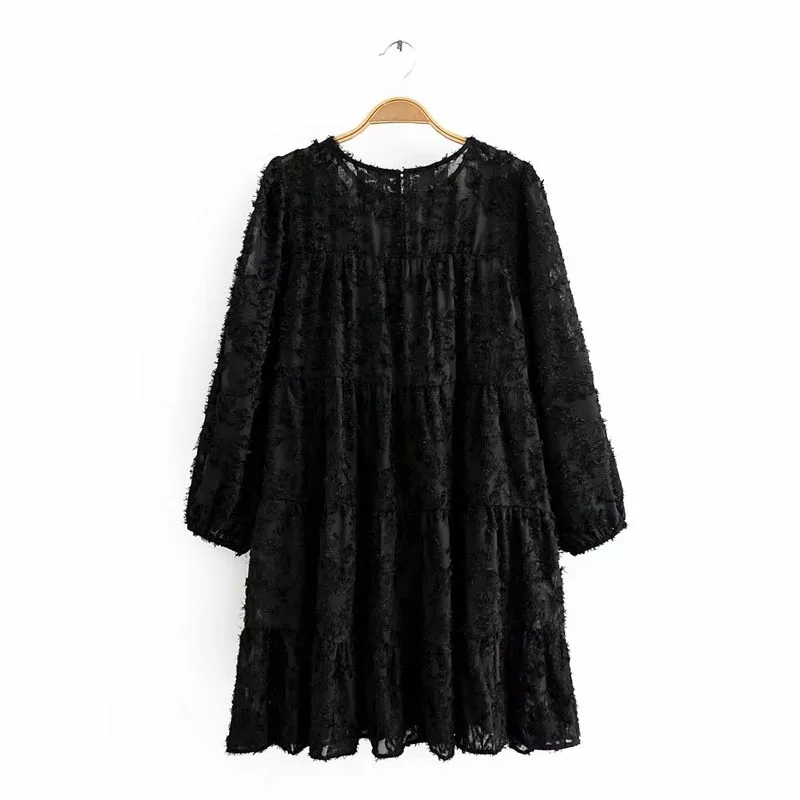 QZ9112 Autumn Fashion Dress Women O Neck Long Sleeve Loose Design 3D Tassels Black Vestidos |