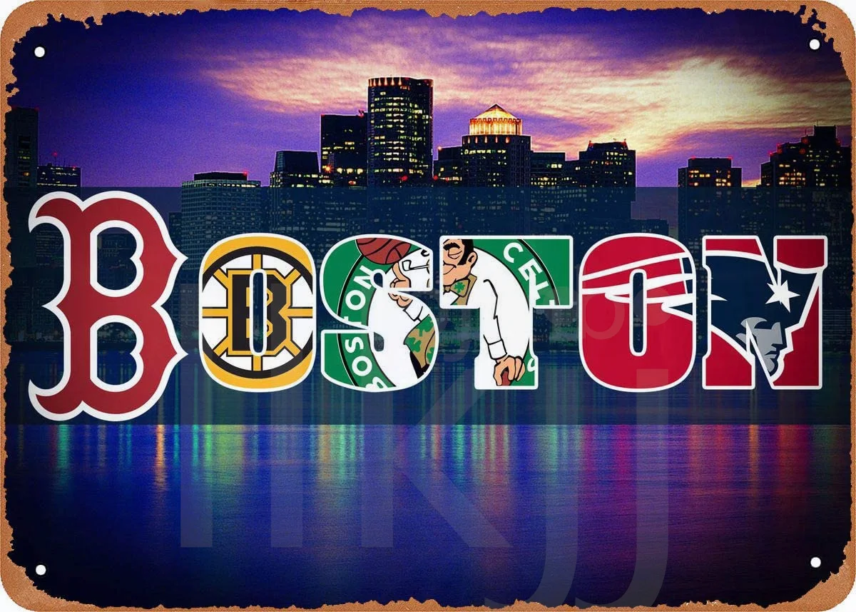 

City Sports Boston Sport Teams Wall Art Metal Tin Sign Plate Retro Vintage Metal Plaque Wall Posters Man Cave Bar Pub Home Decor