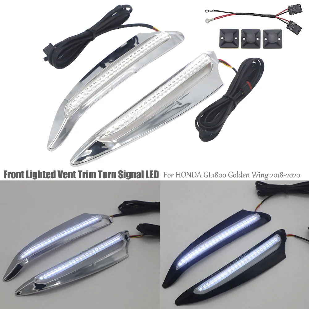 

Chrome Pair Front Lighted Vent Trim Decorative LED Turn Signal Kit in Light For HONDA GL1800 Golden Wing 2018 2019 2020 2021