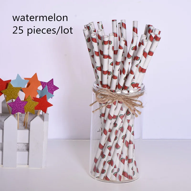 watermelon 25 шт торт Топпер бумажные соломинки с фламинго для дня рождения украшения дети взрослые выпускные поставки одноразовые Коктейльные трубочки - Цвет: watermelon