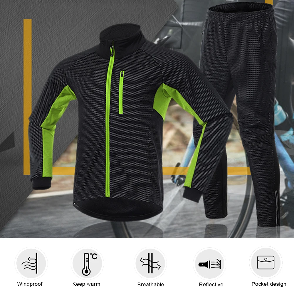 Thermal Fleece Cycling Jacket Pants Breathable Clothing Windproof Waterproof Long Jersey for Bicycle MTB Road Bike