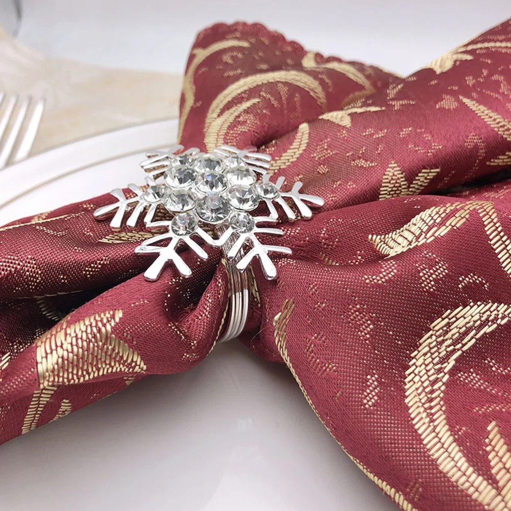 4 Pcs Snowflake Napkin Rings Silver Sparkling Buckles Metal Holders Dinning Table Setting for Casual or Formal Occ | Дом и сад