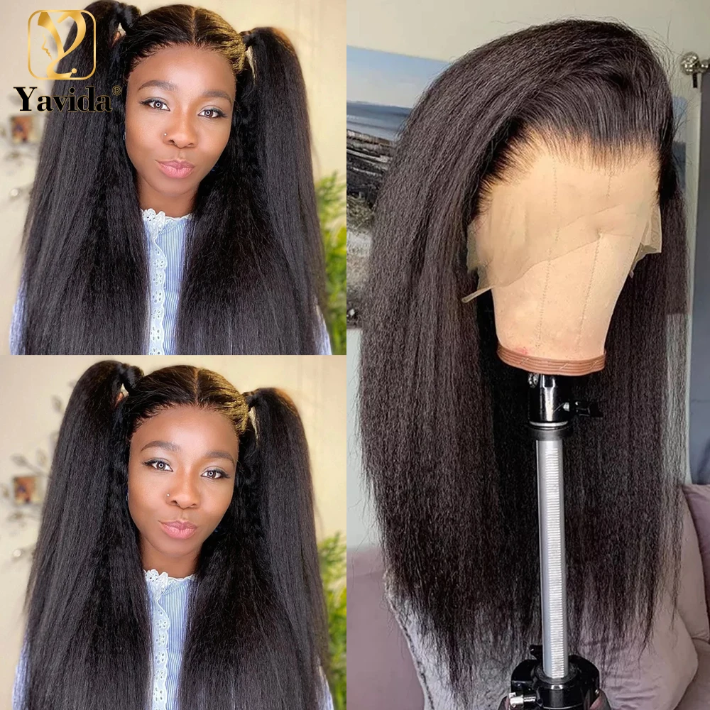 Murah Rambut Manusia Renda Depan Keriting Lurus Wig 13X4 Renda Depan Rambut Remy Wig Yaki Kasar Untuk Wanita Rambut Manusia Yaki Renda Depan Wig