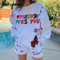 instunning letter print casual pullover long sleeve women loose fitting streetwear autumn 2021 sweatshirt cotton sexy sweet tops