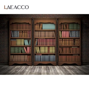 Laeacco Old Vintage Bookshelf Books Brick Wall Wood Floor Study Child Interior Photographic Backdrop Photography Backgrounds