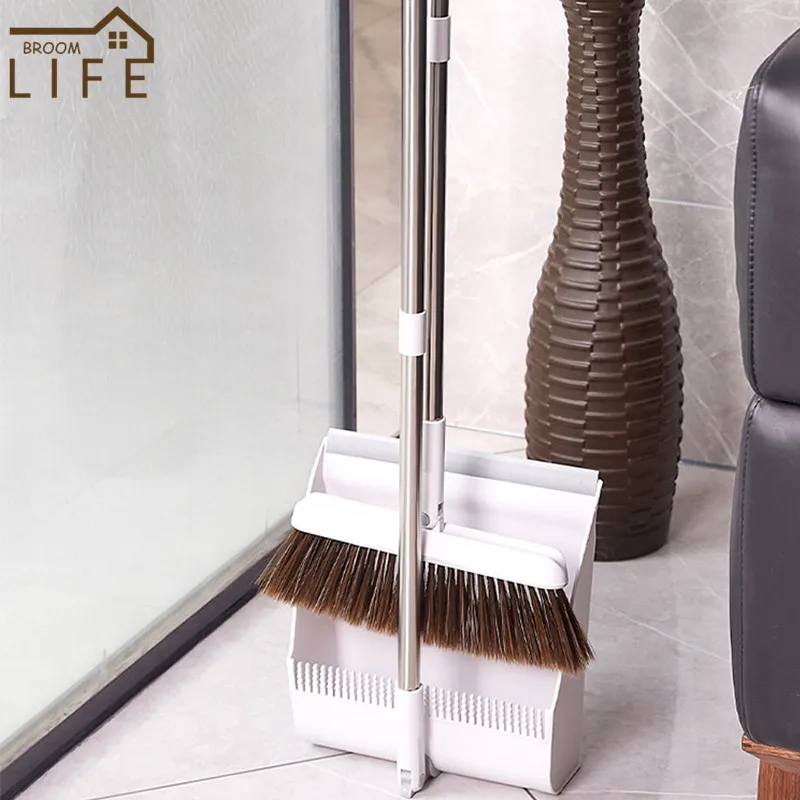

Household Standing Broom Dustpan Set Broomstick Non Stick Hair Floor Cleaning Dust Brooms Foldable Dustpan Filter Comb Teeth