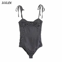 2021 womens swimsuits rombers polka dot printed bodysuits female swimwear black sexy swimsuit one piece beach wears for summer
