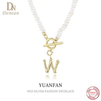 denean 925 sterling silver 26 letter initial necklace ot buckle baroque pearl pendant for women party diy jewelry accessories