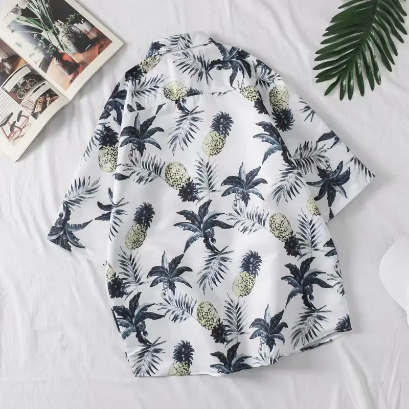 

Trend Printed Shirt Male Summer Pineapple Floral Short Sleeve Japanese Casual Men's Fashion Hawaiian Beach Holiday Cardigan 3XL