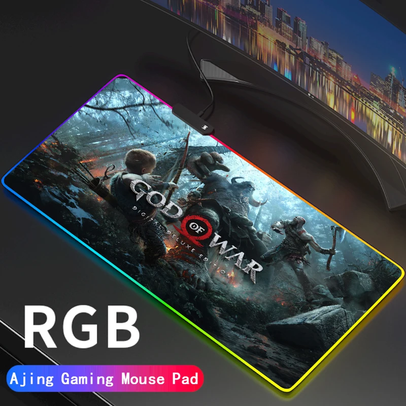 

Коврик для мыши RGB «Бог войны», игровые аксессуары, компьютерный коврик для мыши, большой игровой резиновый ковер XL с большой светодиодной п...