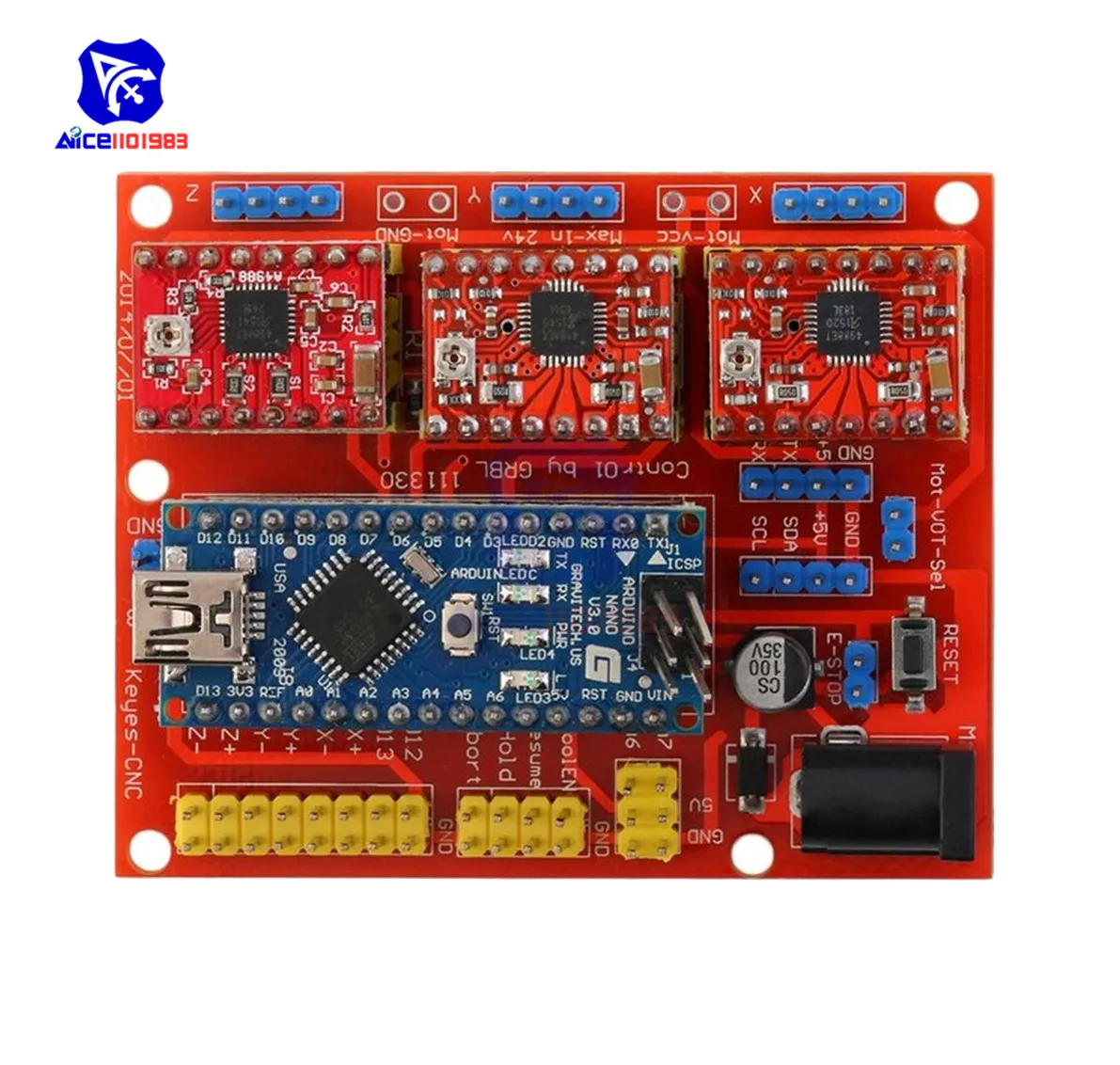 Diymore CNC Shield V4 1 шт. Nano V3.0 модуль 3 шт. A4988 Reprap Шаговые драйверы с микро USB кабелем для Arduino 3d принтера