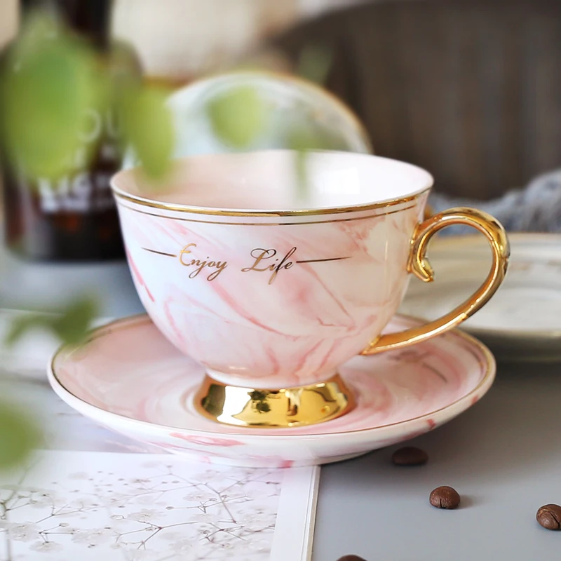 

Luxury Marble Coffee Cup Ceramic Nordic with Spoon Minimalist Office Cup and Saucer Tazzine Caffe Afternoon Tea Cups Set MM60BYD