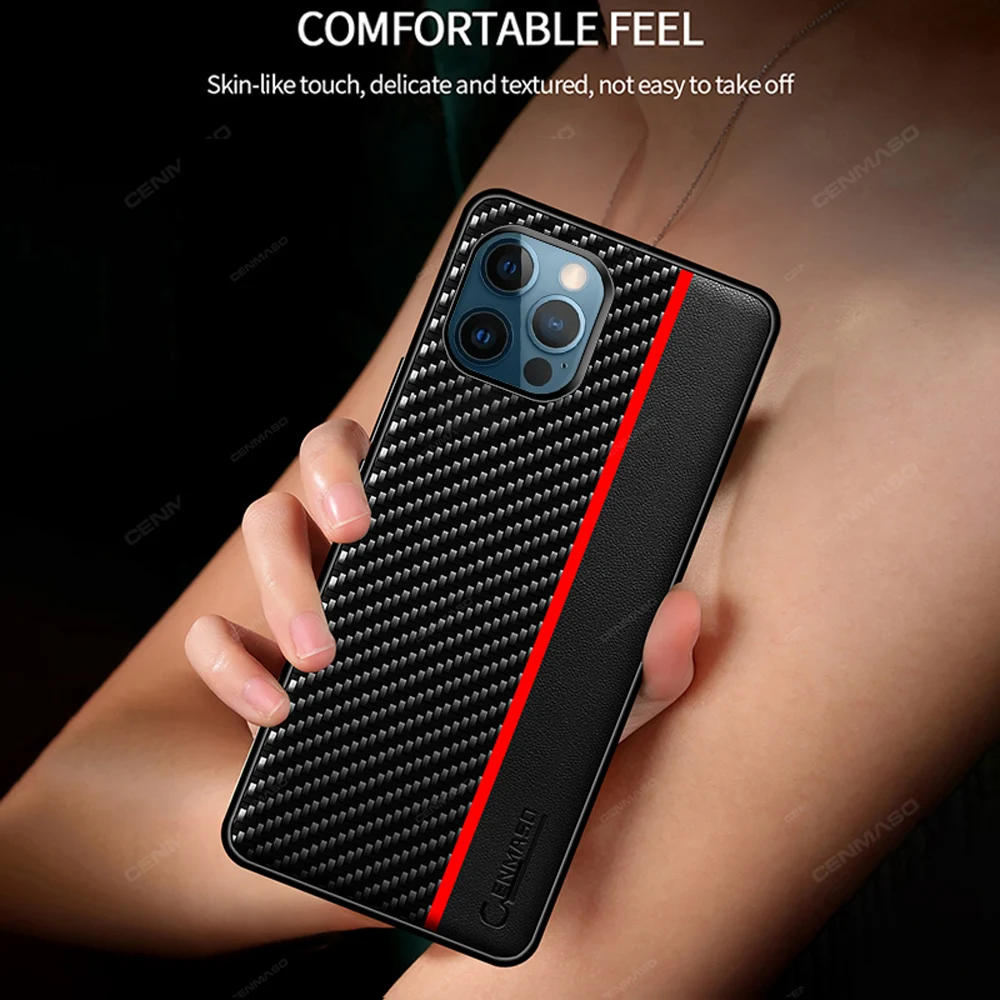 Для IPhone 12 Mini 11 Pro Max чехол CENMASO Оригинал углеродное волокно текстура кожа задняя