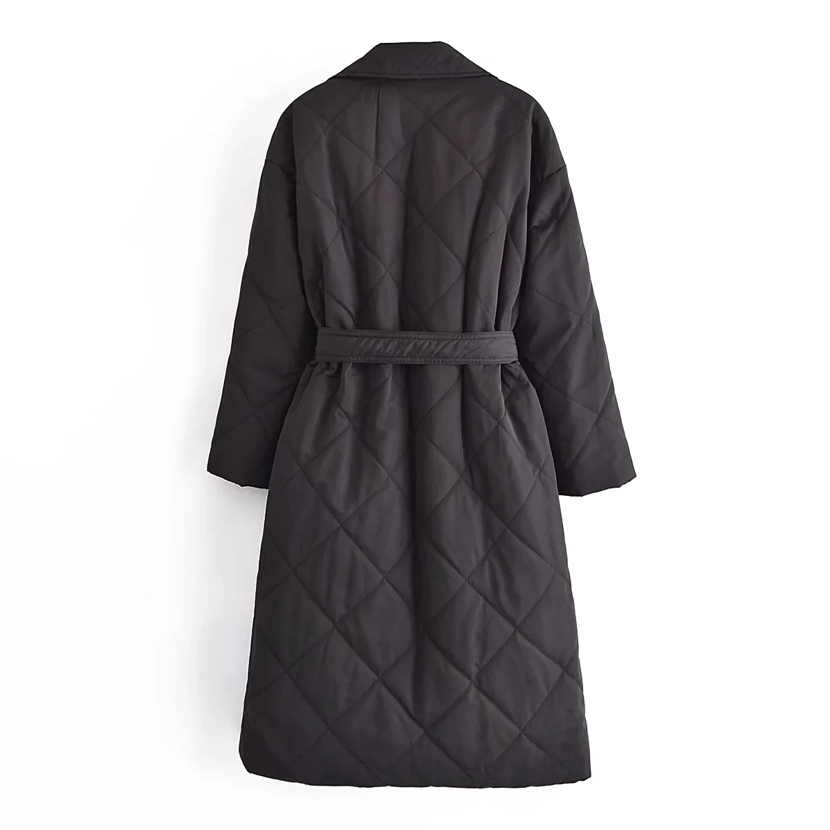 Women 2021 fashion with belt thick warm loose parkas coat vintage long sleeve pockets female outerwear chic overcoat