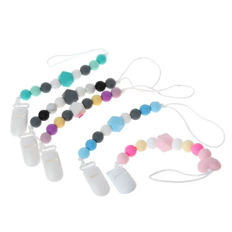 

Teething Dummy Clips Baby Soother Chains Silicone Beads Teether Pacifier Holder