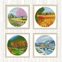 four seasons cross stitch embroidery kit diy needlework crafts 14ct 11ct counted and stamped dmc cotton thread printed canvas