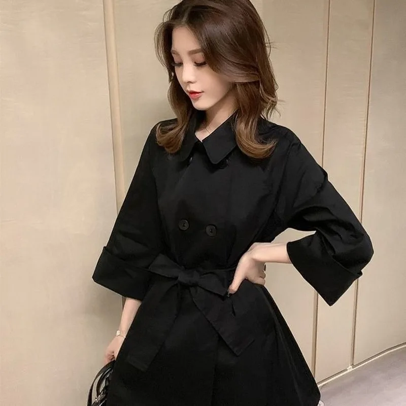 

Women Trench Solid Sashes Double Breasted Turn-down Collar Slim Female Leisure Chic Elegant Sweet All-match Trendy Autumn New