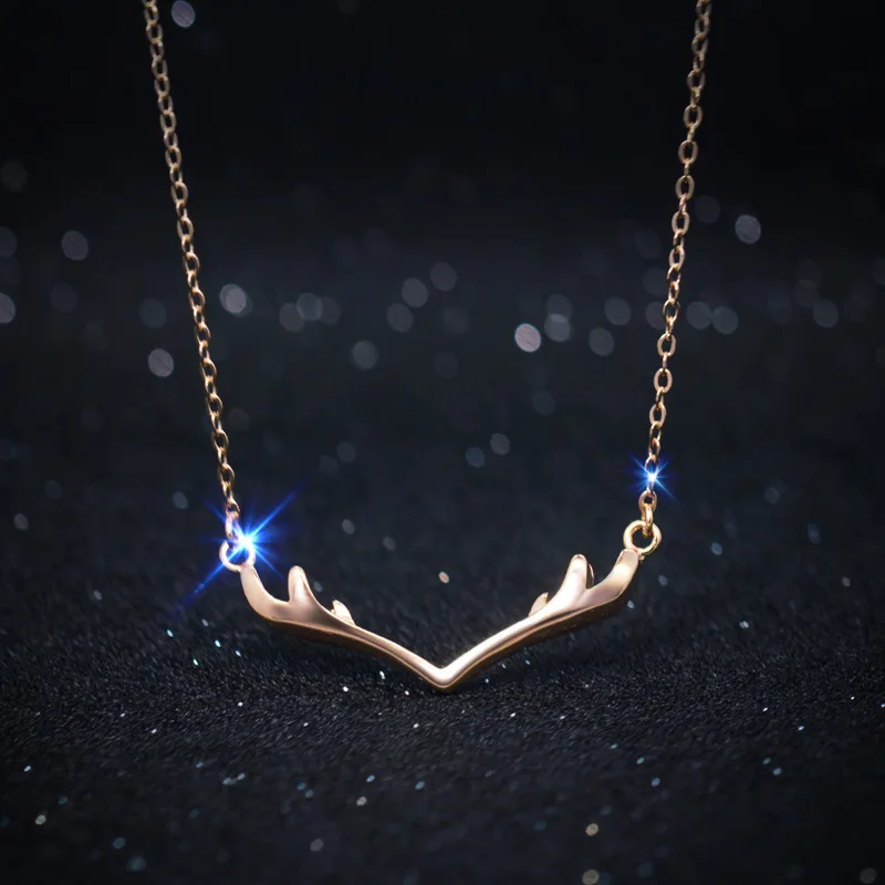 

Plain Women Deer Horn Antler Slide Necklace Pendant White,gold color choice in Real. 925 Sterling Silver GTLX414