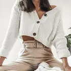 Женский вязаный кардиган, повседневный короткий жакет, Свободный укороченный свитер с длинным рукавом, кардиган с пуговицами, верхняя одежда на осень