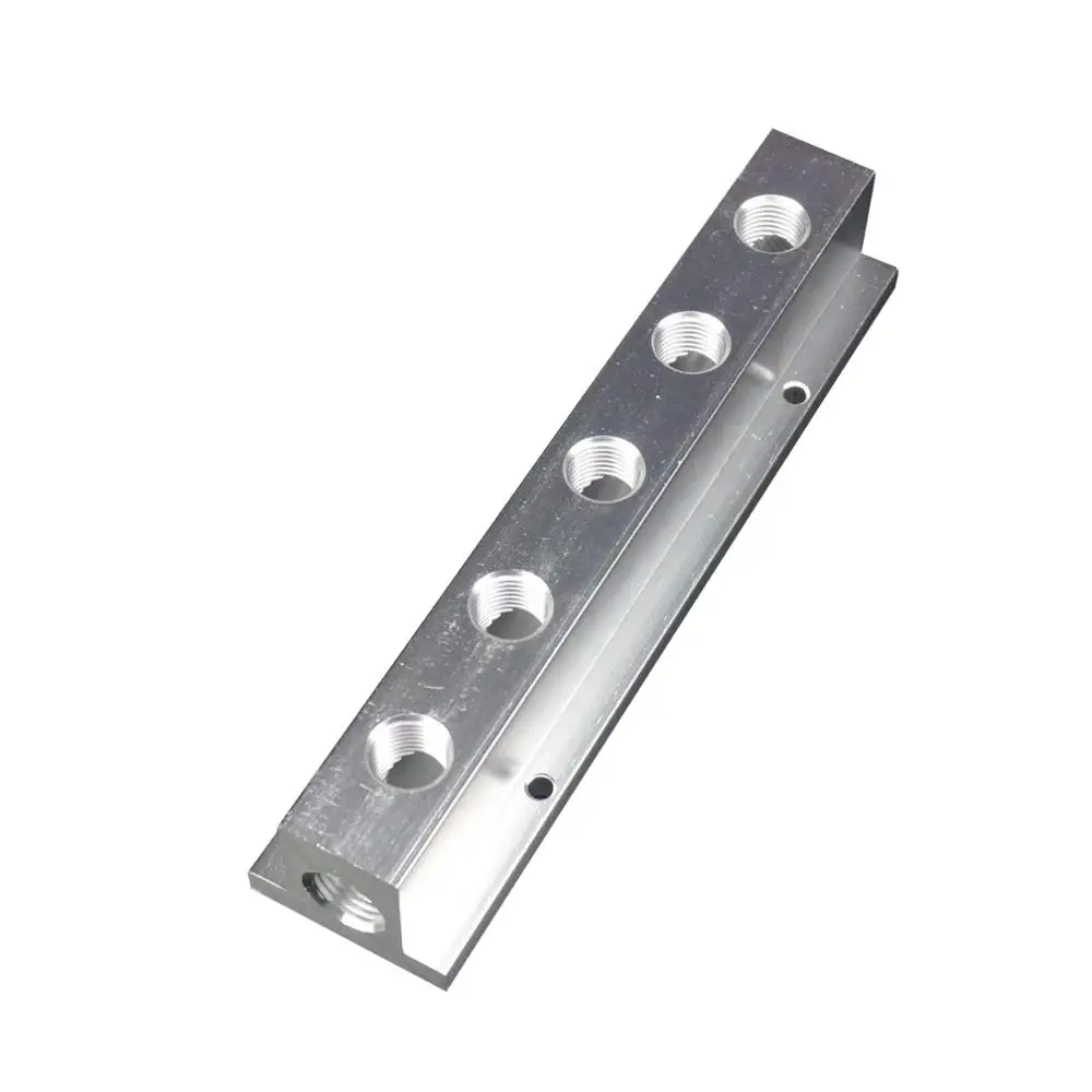 

1/4" BSP Female 5 Way Solid Aluminum T-Shape Air Manifold Block Splitter