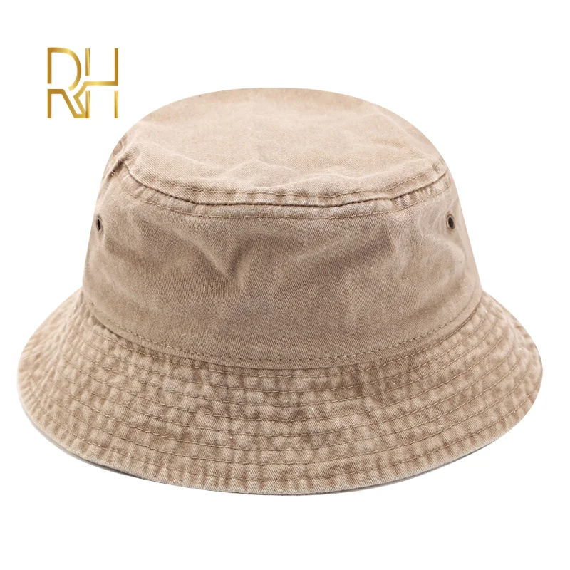 Панама женская винтажная из мытого хлопка однотонная пляжная с широкими полями