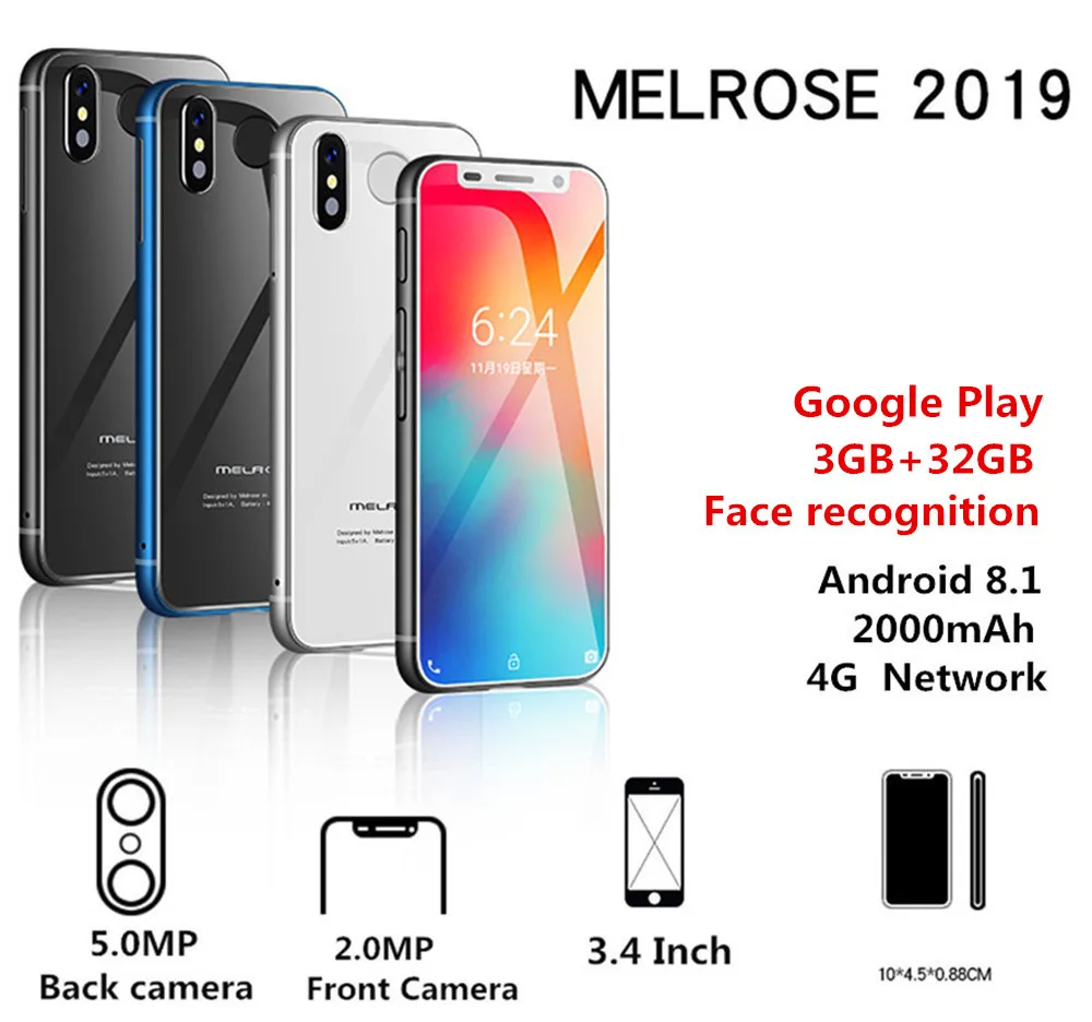 Смартфон Melrose 4G LTE, 3,4 дюймов, супер мини телефон, 1 ГБ, 8 ГБ, Android 8,1, отпечаток пальца, ID, wifi, точка доступа, мобильный телефон