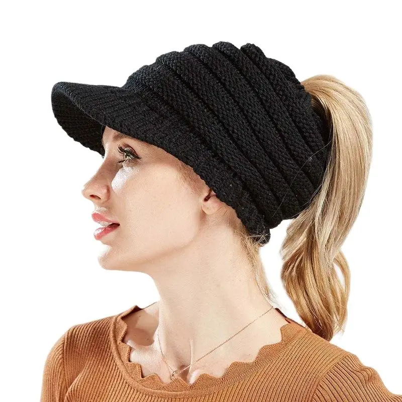 

Autumn Women Beanies Girl Ponytail Hat Lady Beanie Tail Messy Soft Bun Knitted Cap Skull Stretchy Winter Warm Hats Accessories