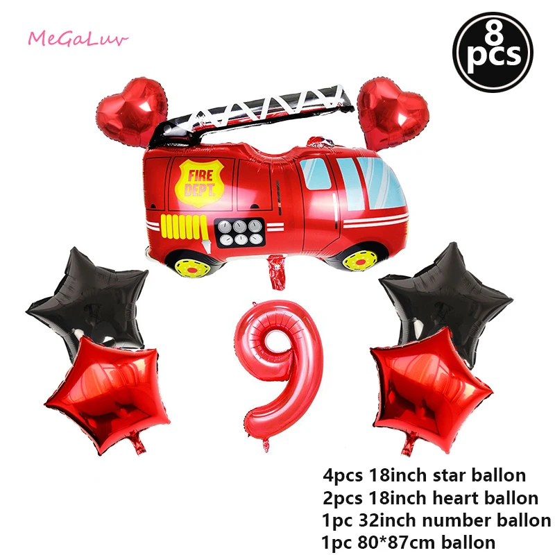 8 шт. пожарная машина детский набор украшение для дня рождения воздушные шары