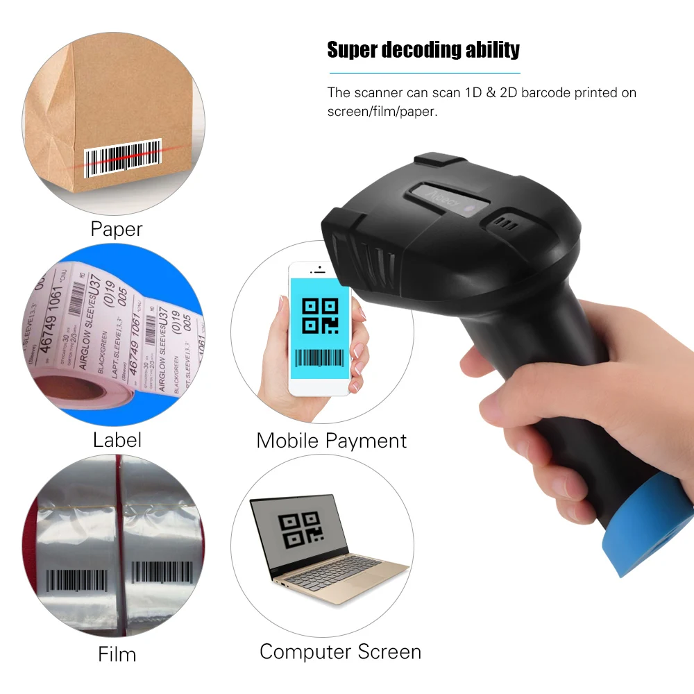 Беспроводной сканер штрих кодов Aibecy 1D 2D QR считыватель с USB держателем зарядным