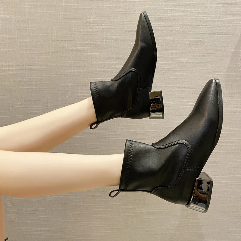 Высококачественные женские ботинки с острым носком кожаные популярные весенние