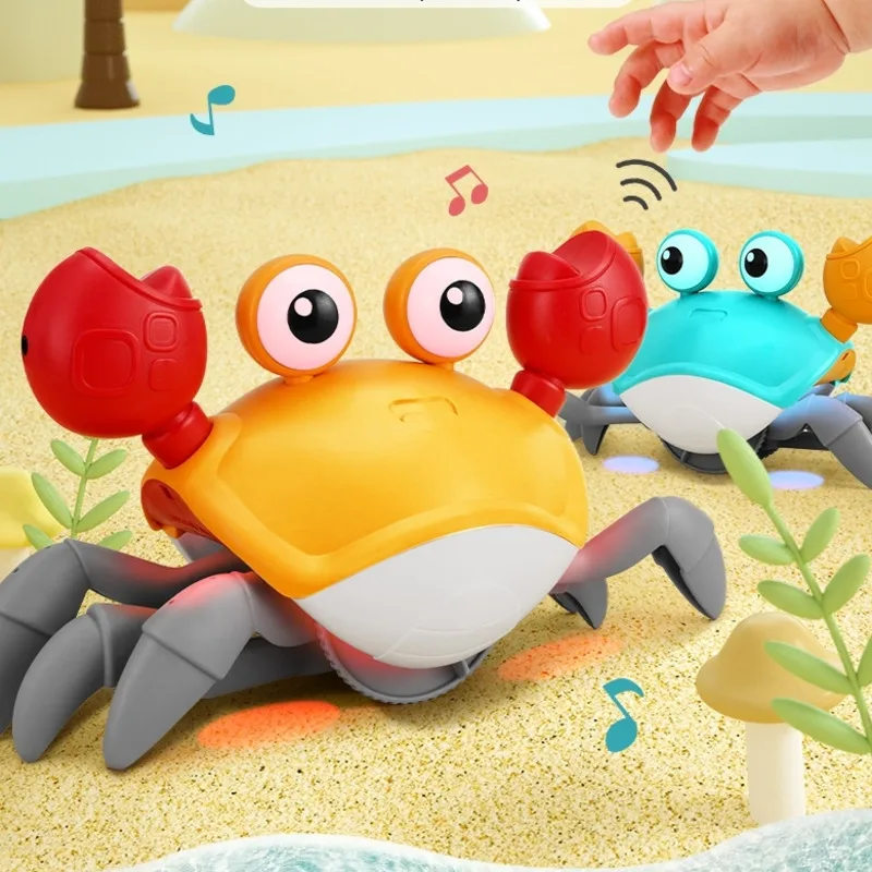 Juguetes de cangrejo de detecci&oacute;n inteligente para ni&ntilde;os y mascotas, juego luminoso electr&oacute;nico autom&aacute;tico con sonido, recargable por USB-0
