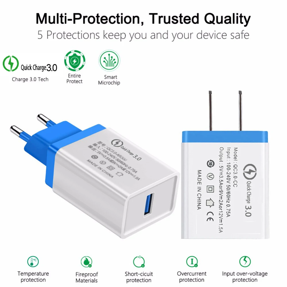Быстрое зарядное устройство QC 3 0 USB US/EU для быстрой зарядки портативных зарядных