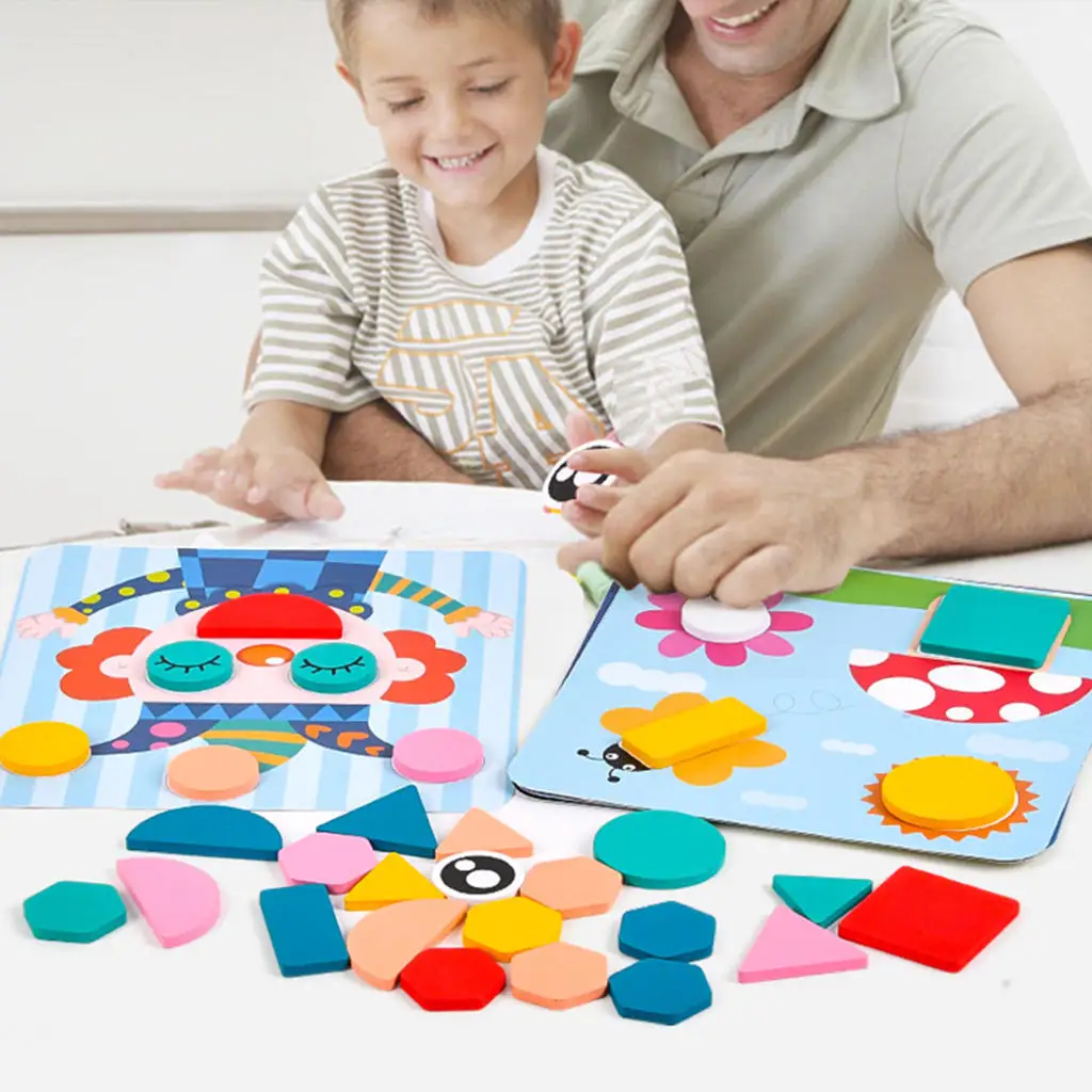 Деревянные узорные блоки и доски Монтессори цвета формы познавательные навыки