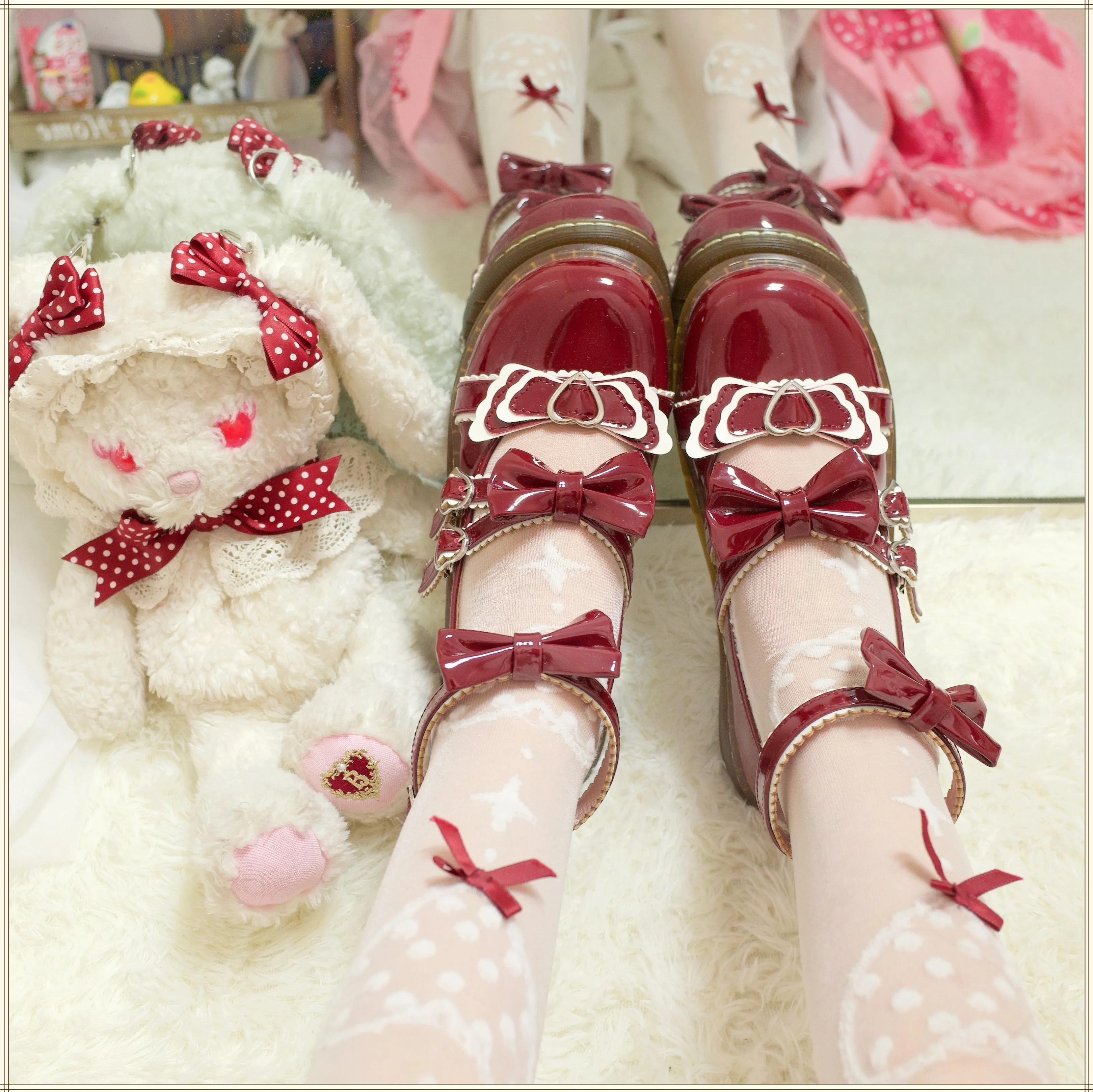 

Anime cosplay lolita shoes princess connect cosplay shoes vintage round head PU kawaii shoes lace bowknot gothic shoes loli cos