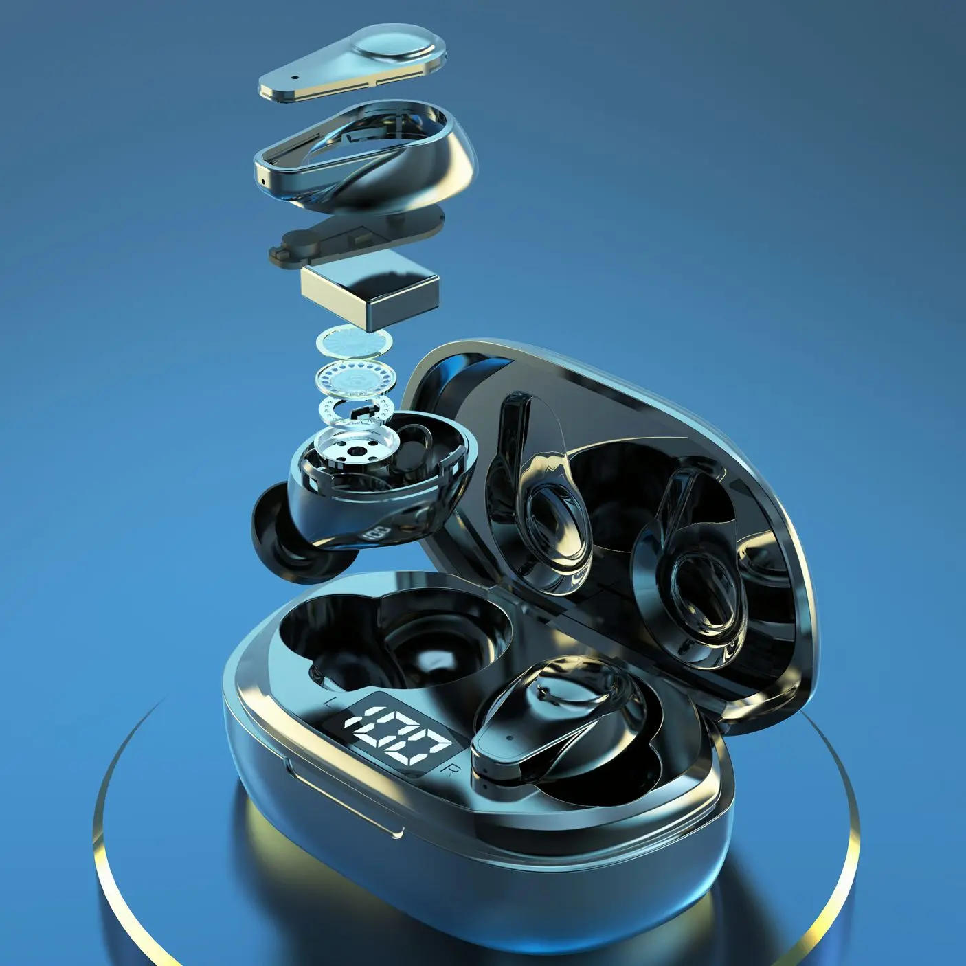 

Gamer Sports Earphones In Ear HIFI Bluetooth TWS Audio Bass LED Waterproof Earbuds Gaming Display Earphones 9D Stereo