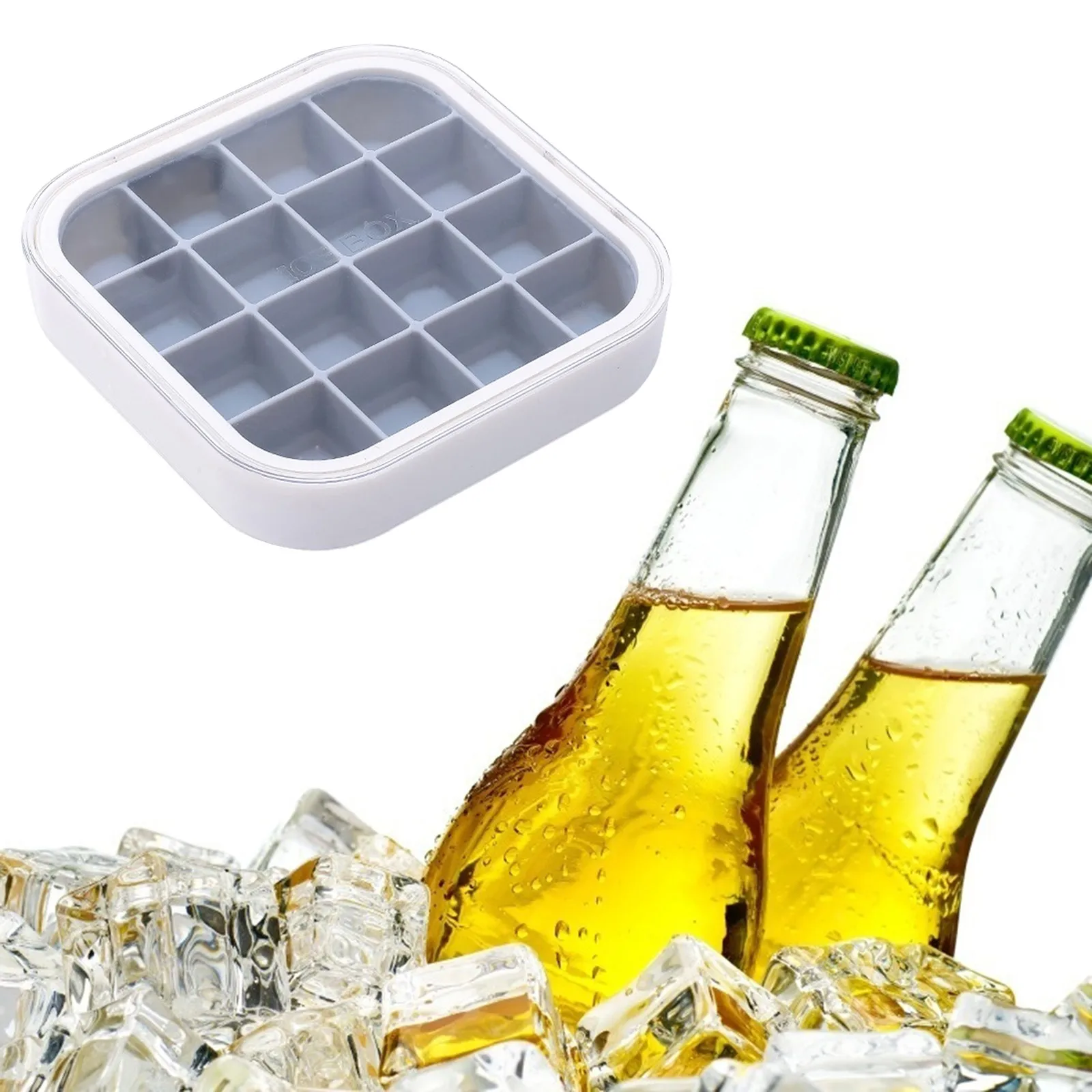 

Household Silicone Ice Tray With Lid Ice Cube Maker Tray Homemade Model 16 Cube Ice Cream Box Silicone Molds