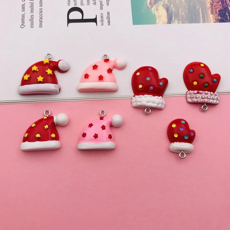 

10 шт., новинка, милые Рождественские Подвески из смолы для шляпы, перчаток, подвесок для брелоков, сережек, скрапбукинга, изготовления своими...