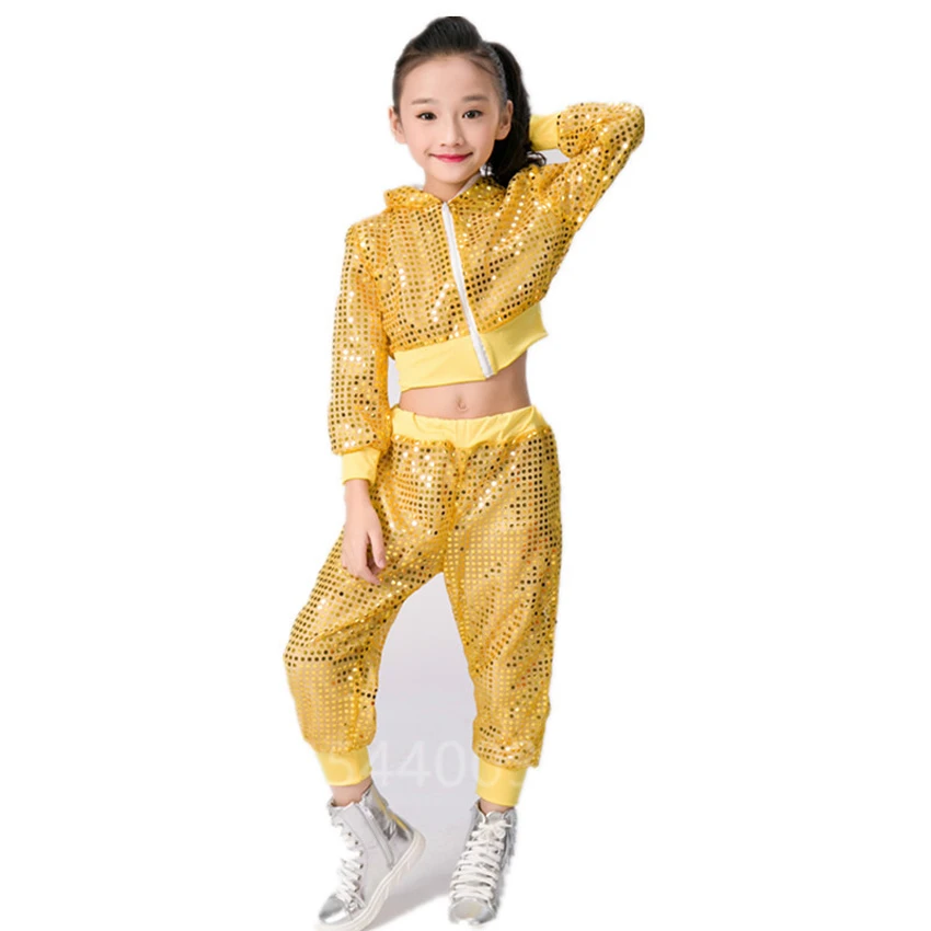 

Kids Jazz Dance Costume Modern Ballroom Hip Hop Street Dancing Wear Girl Shiny Sequin Jacket Pants Stage Practice Clothing Set