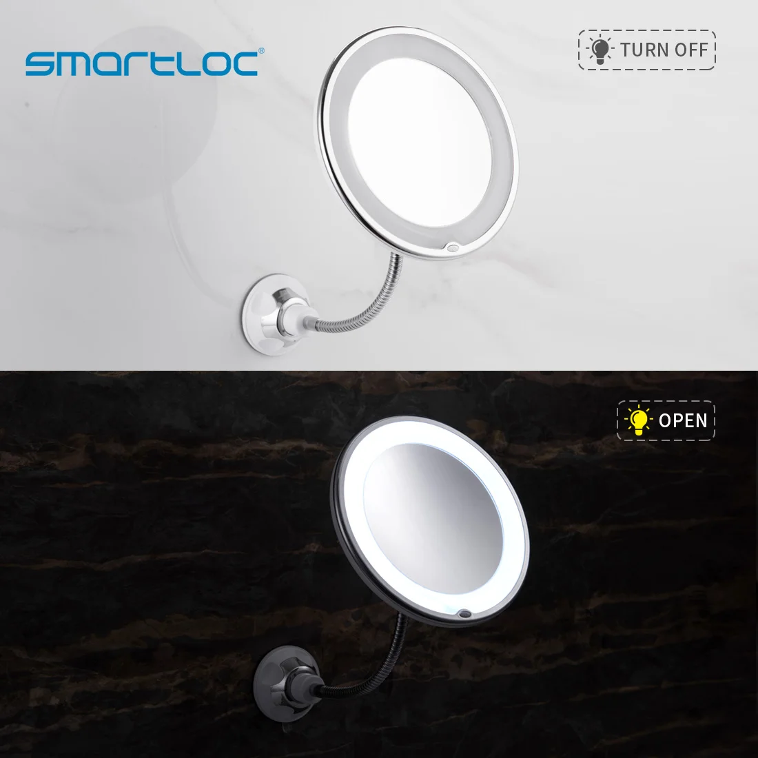 Smartloc Выдвижной светодиодный 10X увеличительное настенное зеркало для ванной комнаты настенный светильник туалетный Макияж Зеркало для ванной
