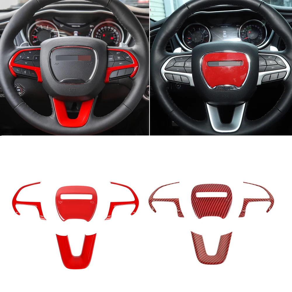 

ABS Red Carbon Fiber Steering Wheel Button Cover Trim Fit ForDodge Challenger /Charger 2015-2020 Car Interior Accessories