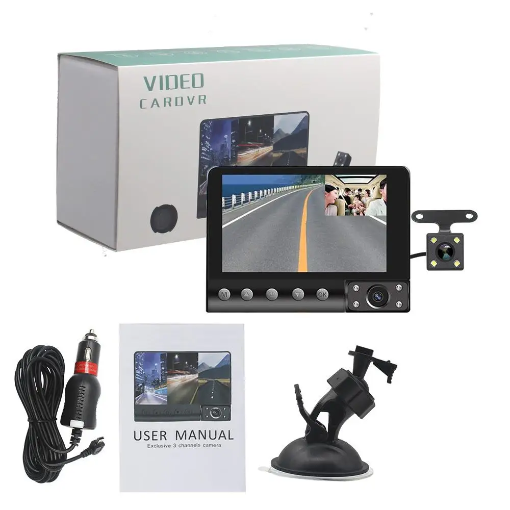

2020 Three Lens Car Camera Loop Recording Driving Recorder Dash Cam Reverse Image Parking Monitor for 1080P HD Gravity Sensor